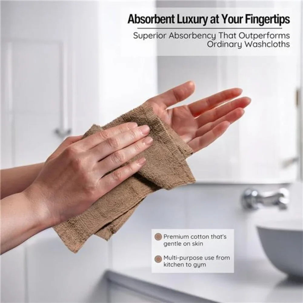 12 Pack Washcloths 13 Inch Cotton Face Towels Lint Free Soft Absorbent Bathroom